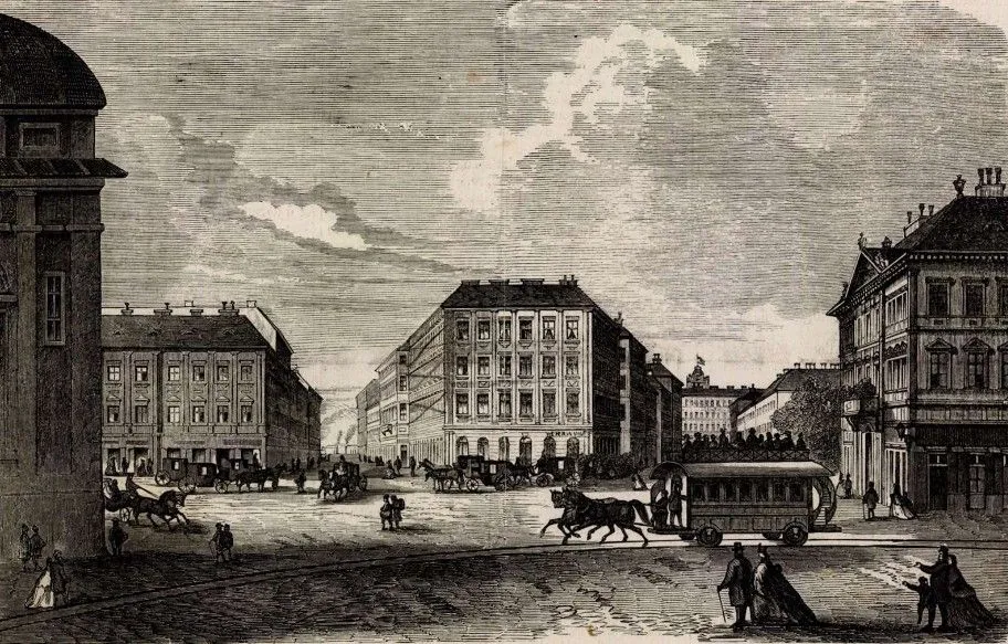 1866-os képes beszámoló az első pesti lóvasút indulásáról
