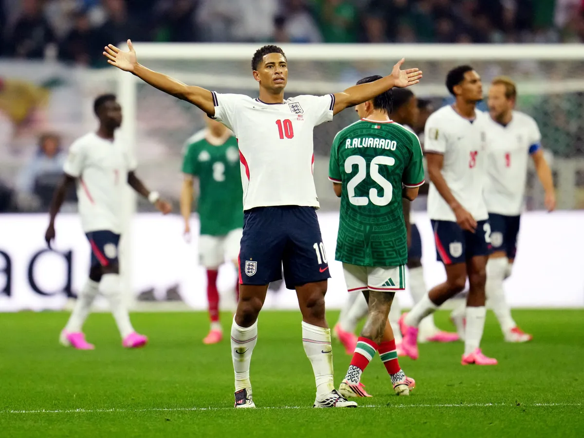England's Jude Bellingham celebrates scoring their side's second goal of the game during the FIFA World Cup Round of 16 match at Mexico City Stadium, Mexico. Picture date: Sunday July 5, 2026. (Photo by Nick Potts/PA Images via Getty Images)