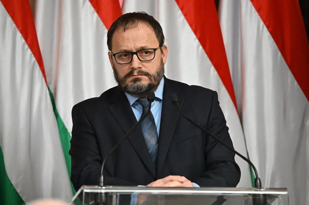 Az uniós pénzek ügyében Kármán András pénzügyminiszter Brüsszelbe utazik, miközben Írország átvette az EU Tanácsának soros elnökségét, Hungarian opposition party member of TISZA (Respect and Freedom) party,  Economist Andras Karman, a former state secratary of Orban's government and TISZA's chief fiscal and tax advisor, answers a journalist's question during their international press conference with Economist Andras Karman (not pictured), a former state secretary of Orban's government and TISZA's chief fiscal and tax advisor, in Budapest, Hungary, on January 5, 2026. (Photo by Attila KISBENEDEK / AFP)