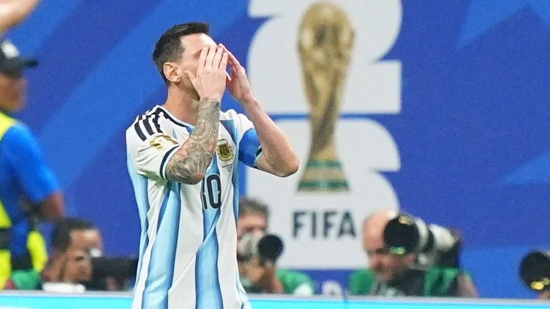 ATLANTA, USA - JULY 07: Lionel Messi (10) of Argentina reacts during the 2026 FIFA World Cup Round of 16 match between Argentina and Egypt at Mercedes-Benz Stadium (Atlanta Stadium) in Atlanta, Georgia, United States on July 07, 2026. Evrim Aydin / Anadolu (Photo by Evrim Aydin / Anadolu via AFP)