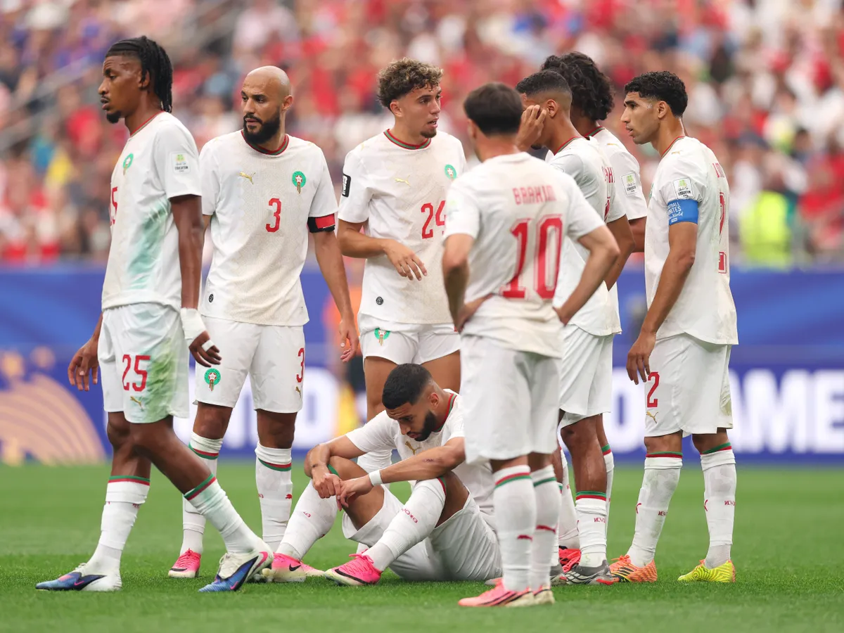 HOUSTON, TEXAS - JULY 04: Ismael Saibari #11 (C) of Morocco reacts after sustaining an injury during the FIFA World Cup 2026 Round of 16 match between Canada and Morocco at Houston Stadium on July 04, 2026 in Houston, Texas. (Photo by Ryan Pierse - FIFA/FIFA via Getty Images)