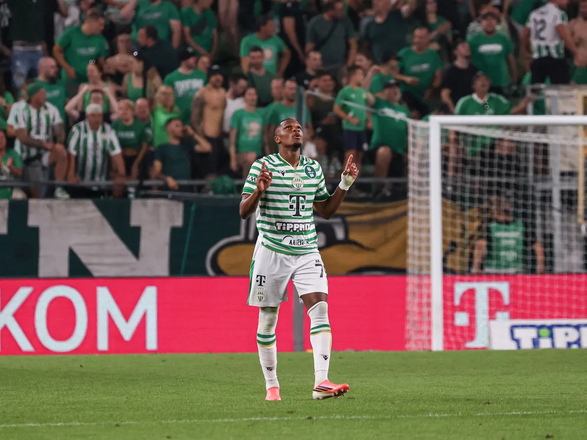 Lenny Joseph of Ferencvaros celebrates during the UEFA Europa League qualifier match at Groupama Arena in Budapest, Hungary, on July 30, 2026. (Photo by Pal Gollner/NurPhoto) (Photo by Pál Göllner / NurPhoto via AFP)