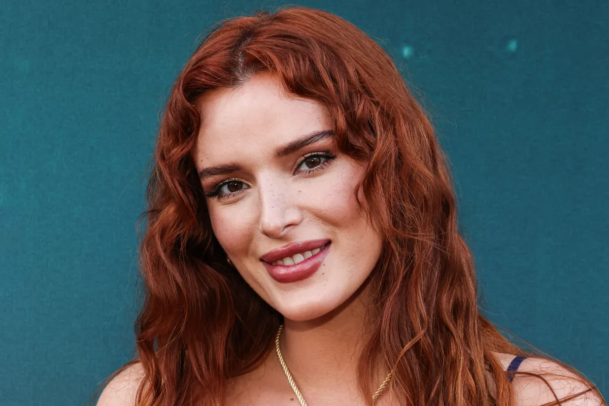 Bella Thorne wearing Christian Louboutin Just Nothing Alta metallic silver platform mules shoes arrives at the Los Angeles Special Screening Of Shudder's 'Find Your Friends' held at the Vista Theatre on June 1, 2026 in Hollywood, Los Angeles, California, United States. (Photo by Xavier Collin/Image Press Agency/NurPhoto) (Photo by Image Press Agency / NurPhoto via AFP)