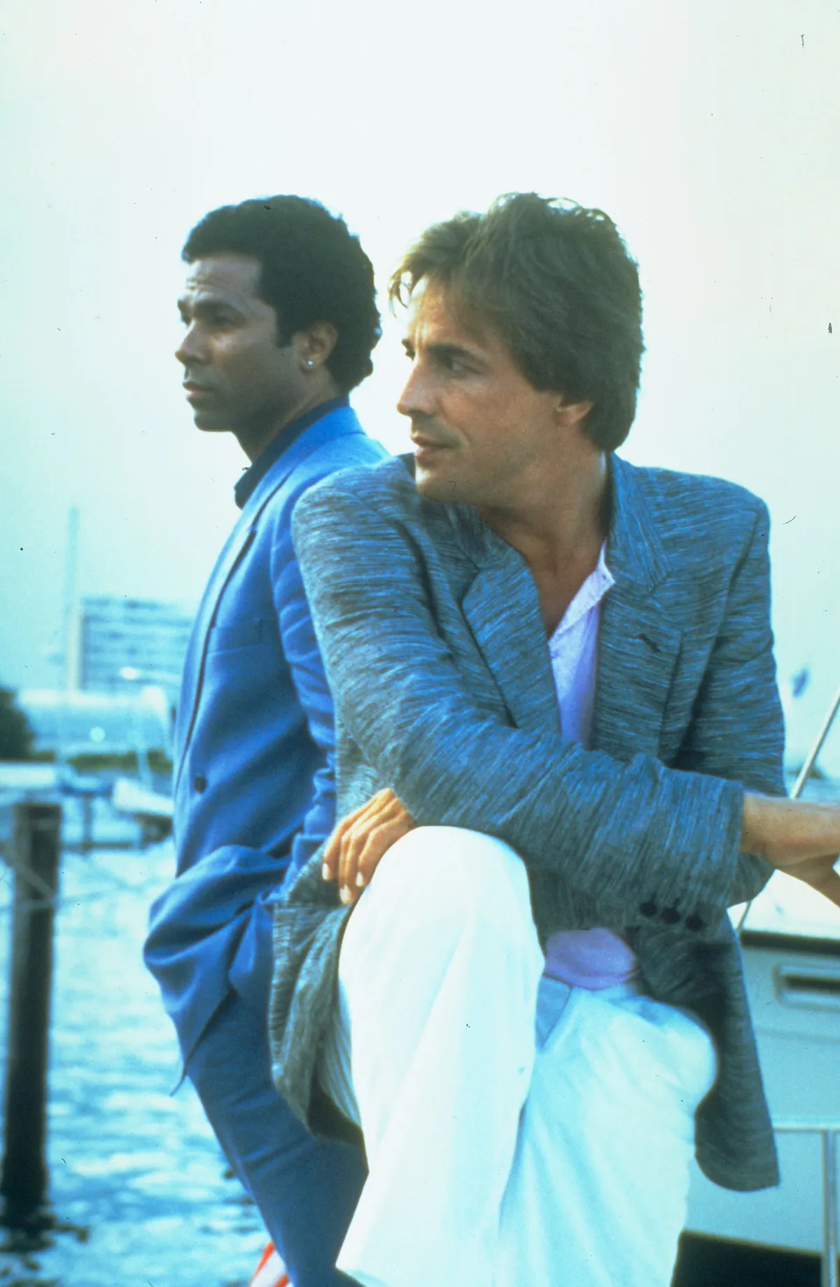 Sep 28, 1984; Miami, FL, USA; Actor PHILIP MICHAEL THOMAS stars as Det. Ricardo Tubbs and DON JOHNSON stars as Det. James 'Sonny' Crockett in the Michael Mann Productions crime drama, 'Miami Vice.' Mandatory Credit: Photo by Michael Mann Productions/Entertainment Pictures. (©) Copyright 1984 by Courtesy of Michael Mann Productions