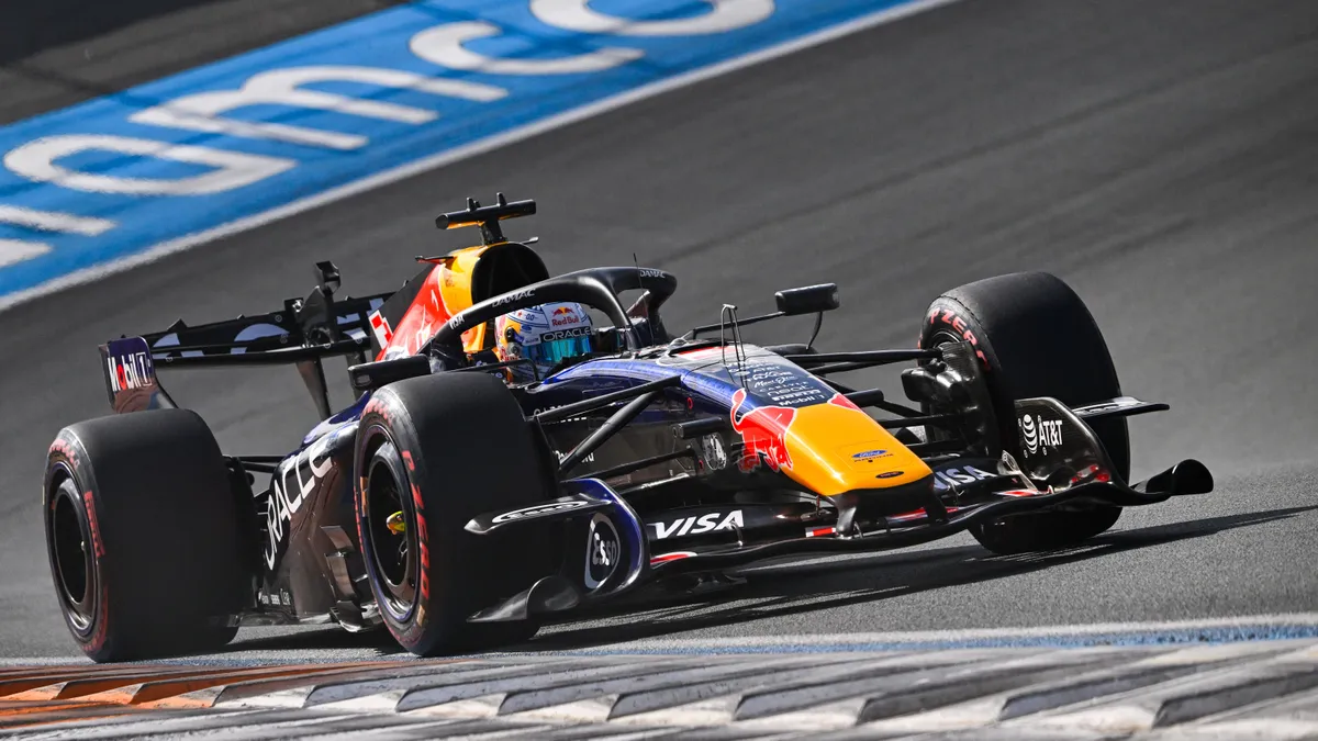 Red Bull Racing's Dutch driver Max Verstappen drives during the qualifying race of the Formula One Dutch Grand Prix at The Circuit Zandvoort, western Netherlands, on August 22, 2026. (Photo by JOHN THYS / AFP)