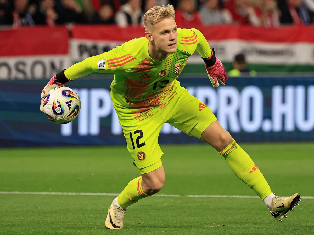 Balazs Toth is the goalkeeper of Hungary during the FIFA 2026 World Cup Qualifiers match at Puskas Arena in Budapest, Hungary, on October 11, 2025. (Photo by Pal Gollner/NurPhoto) (Photo by Pál Göllner / NurPhoto via AFP)