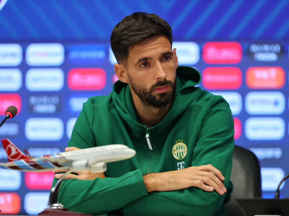 TRABZON, TURKIYE - AUGUST 19: Ferencvaros player Kenan Kodro speaks during a press conference at Papara Park ahead of the UEFA Europa League play-off round first-leg match against Trabzonspor in Trabzon, Turkiye on August 19, 2026. Hasan Tascan / Anadolu (Photo by Hasan Tascan / Anadolu via AFP)