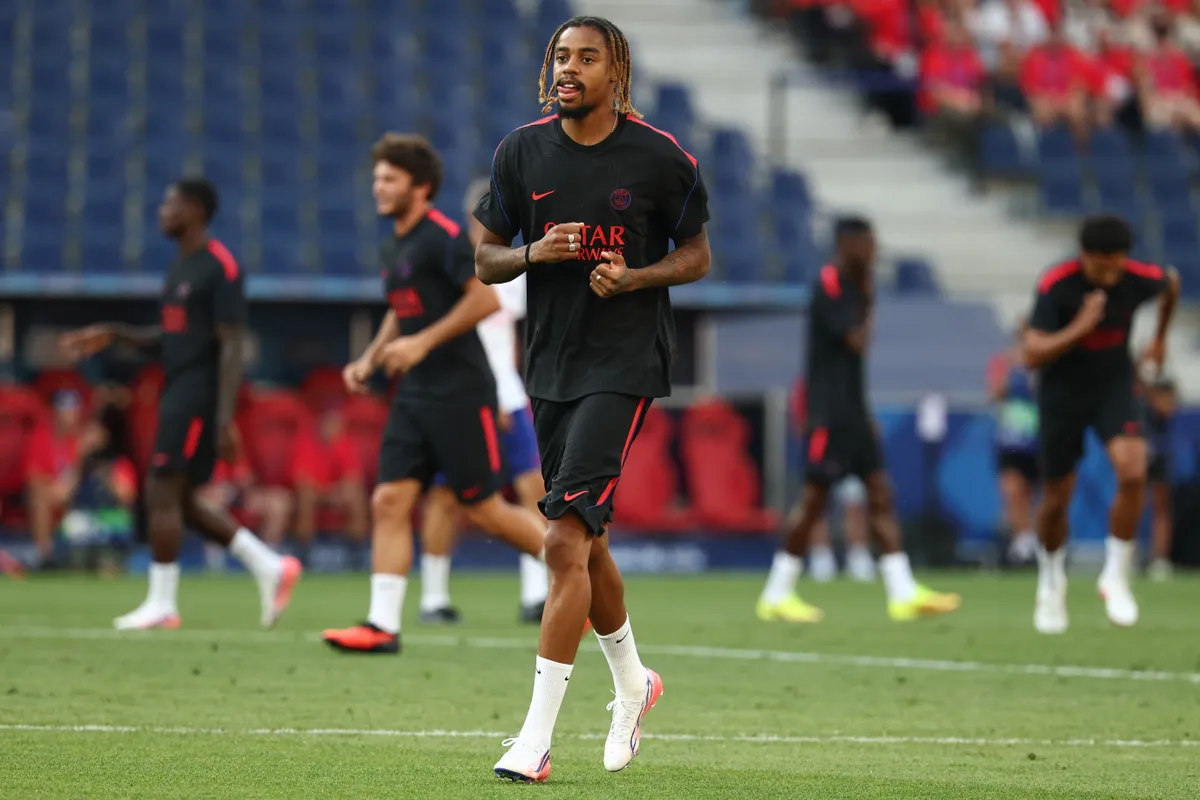 Paris Saint-Germain's French forward #29 Bradley Barcola takes part in a training session on August 11, 2026, the eve of the UEFA Supercup football match between Champions League winners Paris Saint Germain (PSG) and Europa League winners Aston Villa in Salzburg, Austria. (Photo by FRANCK FIFE / AFP)