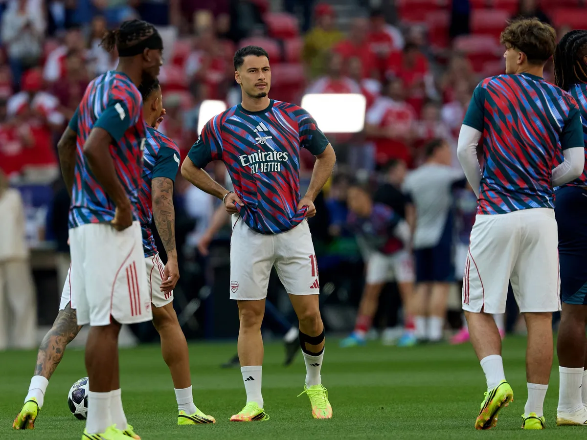 Gabriel Martinelli of Arsenal looks on during warm-up ahead of the UEFA Champions League 202526 Final between Paris Saint-Germain and Arsenal FC at the Puskas Arena on May 30, 2026, in Budapest, Hungary. (Photo by Domenic Aquilina/NurPhoto) (Photo by Domenic Aquilina / NurPhoto via AFP)