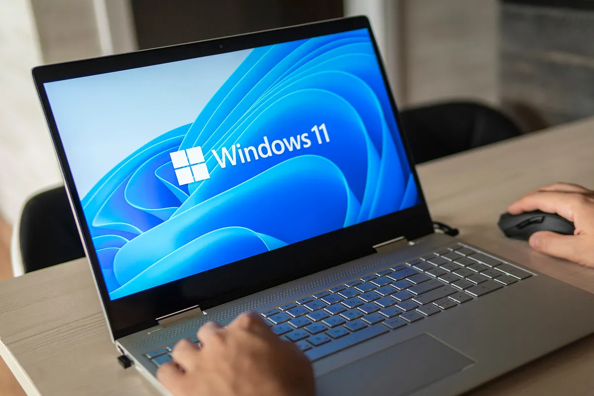 June 23, 2021. Barnaul, Russia. Windows 11 logo on laptop screen. A new operating system update from Microsoft