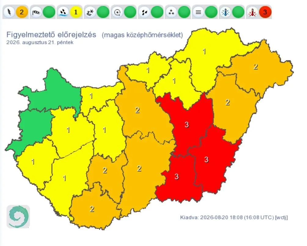 Ismét kiadták a harmadfokú riasztást péntekre.