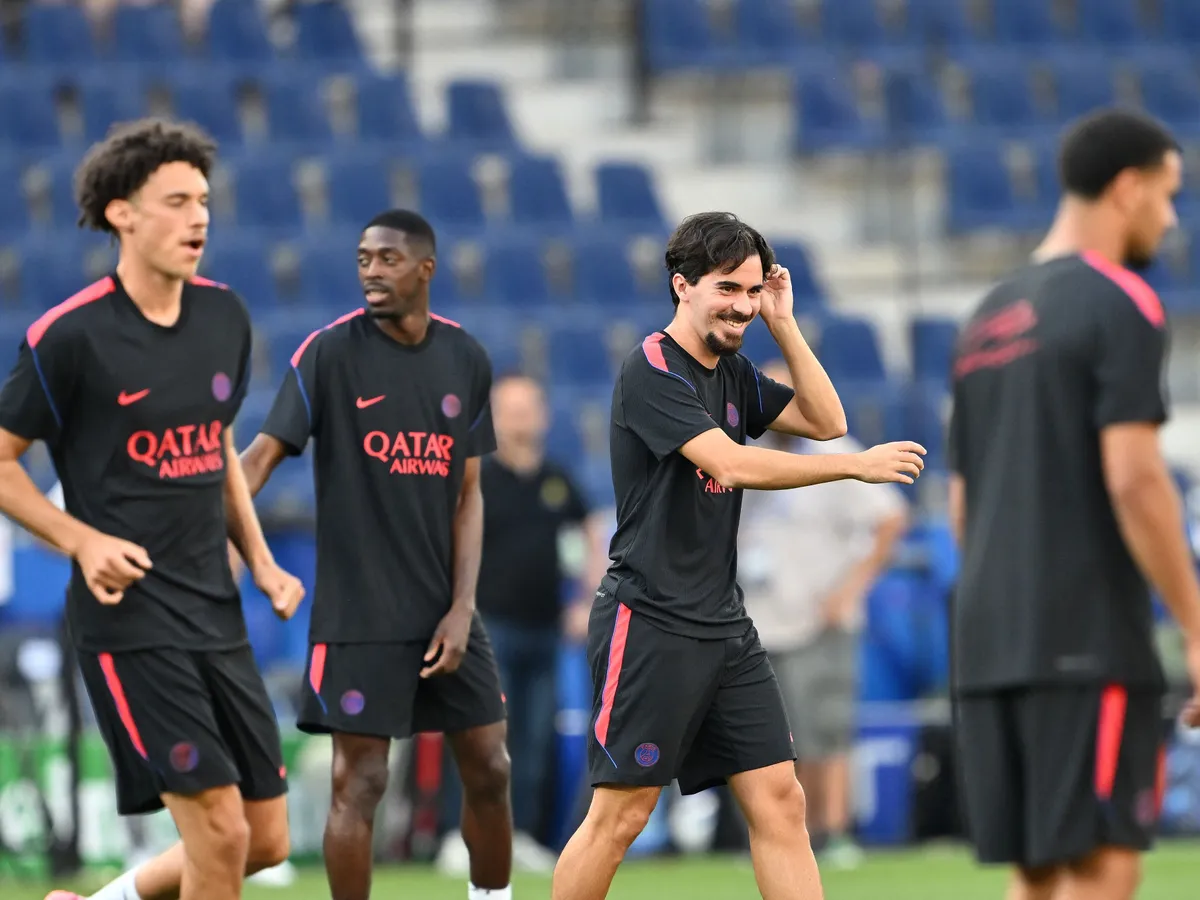 SALZBURG, AUSTRIA - AUGUST 11: Paris Saint-Germain's Vitinha takes part in final training session under head coach Luis Enrique at Salzburg Stadium in Salzburg, Austria, ahead of the UEFA Super Cup match against Aston Villa on August 11, 2026. Isa Terli / Anadolu (Photo by Isa Terli / Anadolu via AFP)