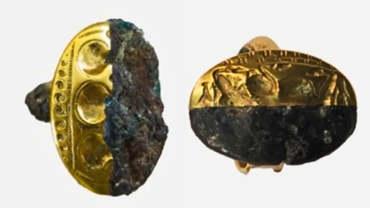 Bronzkori aranygyűrűk meteorvas betétekkel, ősi mediterrán ékszerek meteorit eredetű vasból