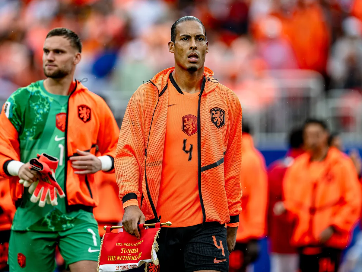 Virgil van Dijk of the Netherlands during the 2026 World Cup at Arrowhead Stadium in Kansas City, United States, on June 25, 2026. (Photo by Stefan Koops/EYE4IMAGES/NurPhoto) (Photo by Stefan Koops / NurPhoto via AFP)