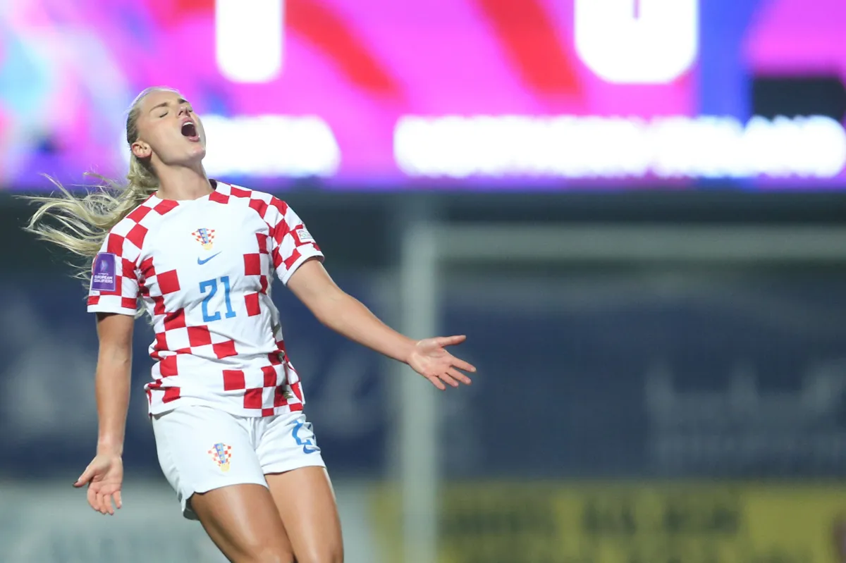 (241027) -- BEIJING, Oct. 27, 2024 (Xinhua) -- Ana Maria Markovic of Croatia reacts during the first leg match of additional qualifications of the European Women's Football Championship between Croatia and Northern Ireland in Varazdin, Croatia on Oct. 25, 2024. (Photo by Luka Batelic/PIXSELL via Xinhua)
Xinhua News Agency / eyevine
Contact eyevine for more information about using this image:
T: +44 (0) 20 8709 8709
E: info@eyevine.com
http://www.eyevine.com