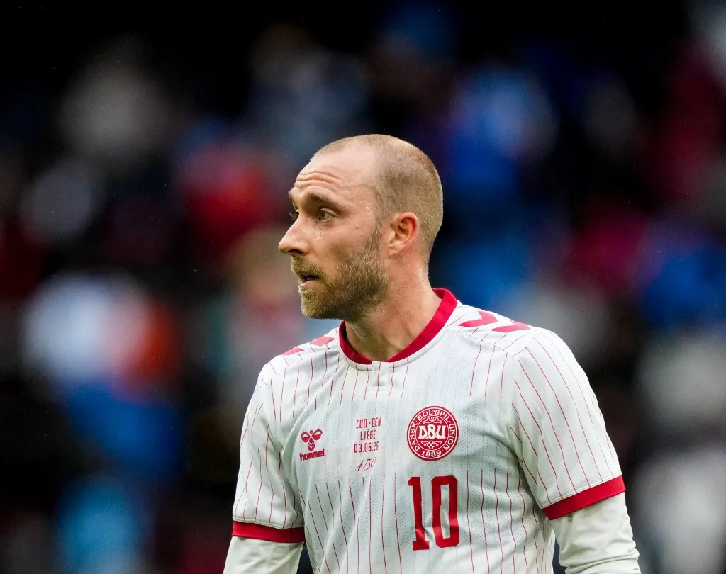 Christian Eriksen (Denmark) looks on during UEFA International Friendly, DR Congo and Denmark, Stade Maurice Dufrasne, Liege, Belgium on June 03 2026. (Photo by Ulrik Pedersen/NurPhoto) (Photo by Ulrik Pedersen / NurPhoto via AFP)