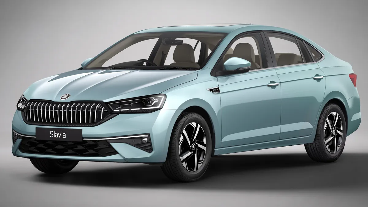 Felszereltségtől függően világító LED-csík fut végig a hűtőrács pálcái mögött a Skoda indiai sofőrös limuzinján