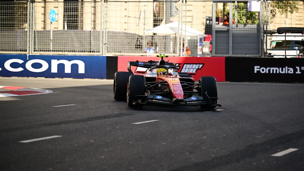 Lewis Hamilton of Scuderia Ferrari drives during free practice of the Formula 1 Azerbaijan Grand Prix at the Baku City Circuit in Baku, Azerbaijan, on September 24, 2026. (Photo by Andrea Diodato/NurPhoto) (Photo by Andrea Diodato / NurPhoto via AFP)
