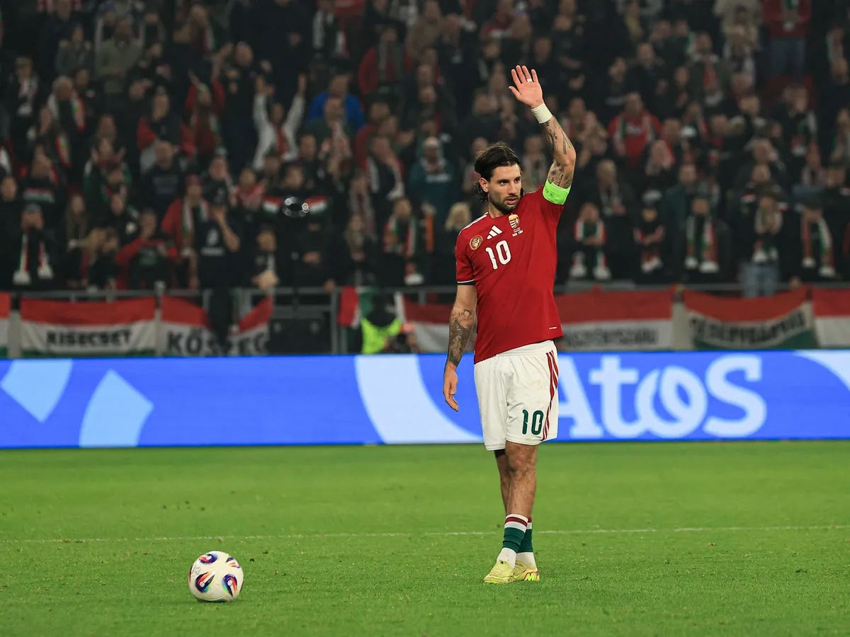 Dominik Szoboszlai of Hungary takes a free kick during the FIFA 2026 World Cup Qualifiers match at Puskas Arena in Budapest, Hungary, on November 16, 2025. (Photo by Pal Gollner/NurPhoto) (Photo by Pál Göllner / NurPhoto via AFP)