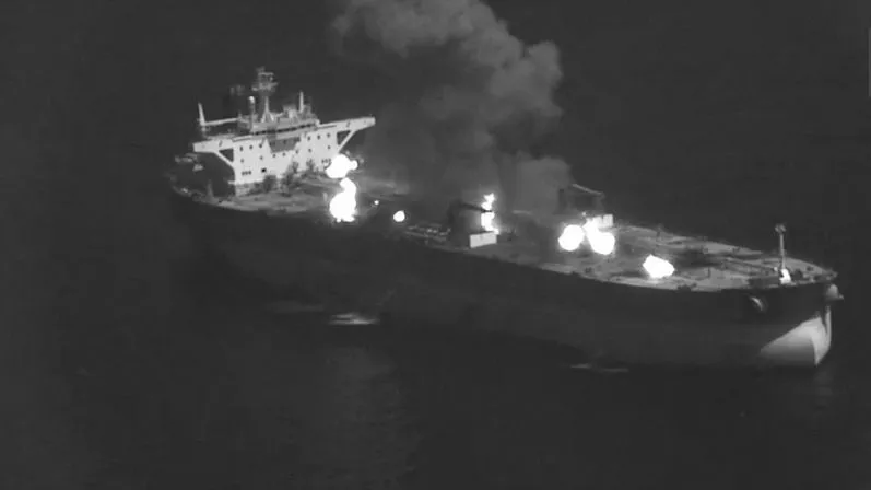 This screen grab made on September 5, 2026 from handout video footage released by the US Central Command (CENTCOM) on X (formerly known as Twitter) shows what CENTCOM says is US military forces striking an Iranian crude oil tanker, M/T Kylo (also known as the "Noxen"), in the Gulf of Oman, on September 5, 2026. The US military said on Saturday, September 5, it had struck and destroyed three oil tankers linked to the Islamic Revolutionary Guard Corps after the Iranian military organization fired on American warships. Video posted by CENTCOM showed large fireballs and billowing flames after projectiles slammed into the ships. The three ships targeted were "part of a multibillion-dollar shadow network that funds the IRGC and its regional proxies," it said. (Photo by Handout / US Central Command (CENTCOM) / AFP) / RESTRICTED TO EDITORIAL USE - MANDATORY CREDIT "AFP PHOTO /  US CENTRAL COMMAND / HANDOUT" - HANDOUT - NO MARKETING NO ADVERTISING CAMPAIGNS - DISTRIBUTED AS A SERVICE TO CLIENTS