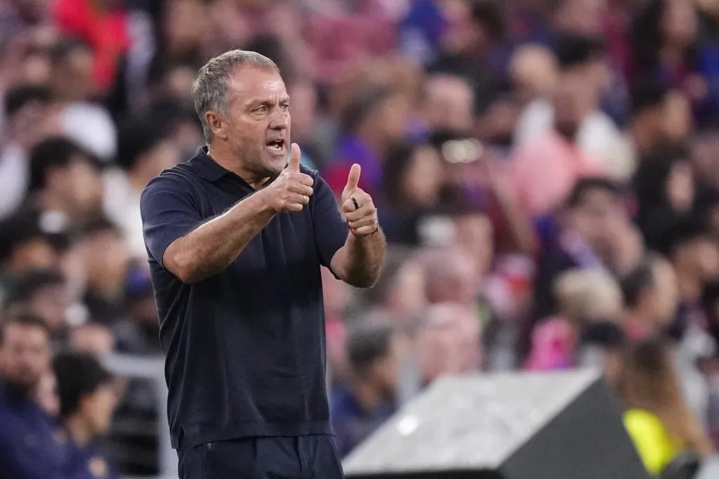 Hansi Flick head coach of Barcelona reacts during the UEFA Champions League 2026/27 League Phase MD1 match between FC Barcelona and Feyenoord at Camp Nou on September 9, 2026 in Barcelona, Spain. (Photo by Jose Breton/Pics Action/NurPhoto) (Photo by Jose Breton / NurPhoto via AFP)