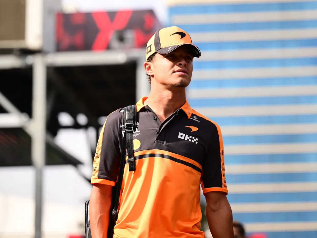 Lando Norris of the McLaren F1 Team drives during free practice at the Formula 1 Azerbaijan Grand Prix at the Baku City Circuit in Baku, Azerbaijan, on September 25, 2026. (Photo by Andrea Diodato/NurPhoto) (Photo by Akhil Puthiyedath / NurPhoto via AFP)