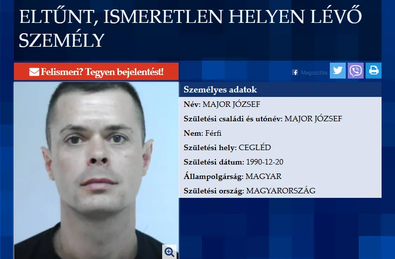 Major József, eltűnt, eltűnés