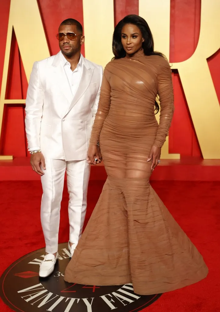 US singer Ciara and husband football quarterback Russell Wilson attend the Vanity Fair Oscars Party at the Wallis Annenberg Center for the Performing Arts in Beverly Hills, California, on March 10, 2024. (Photo by Michael TRAN / AFP)