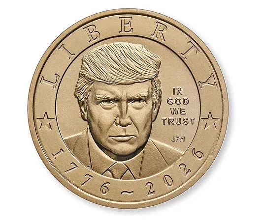 Donald Trump, egydolláros érme, amerikai pénzverde, U.S. Mint, Egyesült Államok, amerikai dollár, pénzérme, Calvin Coolidge, Scott Bessent, 250. évforduló Donald Trump arcképe látható az Egyesült Államokban forgalomba hozott új egydolláros érmén This handout image obtained on September 2, 2026, from the US Department of Treasury shows a rendering of a $1 coin featuring the face of US President Donald Trump. The US Treasury on September 2 issued $1 coins featuring the face of President Donald Trump, the latest move in an unprecedented campaign by the Republican billionaire to put his personal stamp on national institutions. The coins were minted to mark the 250th anniversary of the founding of the United States celebrated this year. (Photo by Handout / US DEPARTMENT OF TREASURY / AFP) / RESTRICTED TO EDITORIAL USE - MANDATORY CREDIT "AFP PHOTO / US DEPARTMENT OF TREASURY" - HANDOUT - NO MARKETING NO ADVERTISING CAMPAIGNS - DISTRIBUTED AS A SERVICE TO CLIENTS