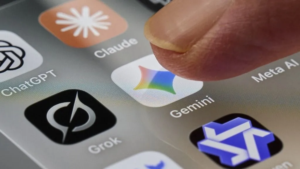 A finger taps the Gemini app icon on a smartphone screen in this illustration photo taken on September 17, 2026. Gemini, the artificial intelligence assistant developed by Google, is displayed among other AI apps, including Claude, ChatGPT, Grok, Meta AI and Qwen, with the DeepSeek app icon partially visible at the bottom of the screen. (Photo by Matteo Della Torre/NurPhoto) (Photo by Matteo Della Torre / NurPhoto via AFP)