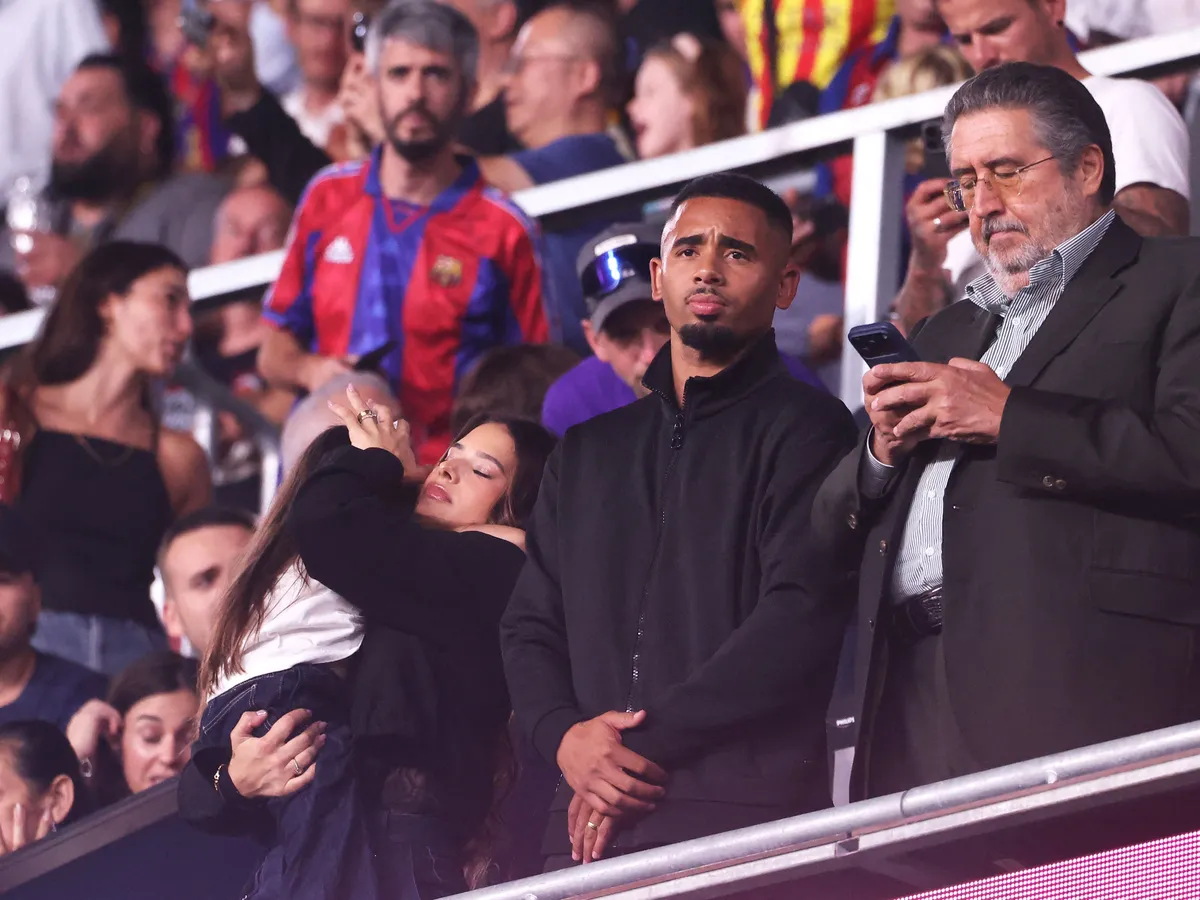 Gabriel Jesus, a new signing for FC Barcelona, watches the match between his new team and Rayo Vallecano, corresponding to week 3 of LaLiga EA Sports 2026-27, played at the Spotify Camp Nou, from the VIP box in Barcelona, on August 31, 2026. (Photo by Joan Valls/Urbanandsport/NurPhoto) (Photo by Urbanandsport / NurPhoto via AFP)