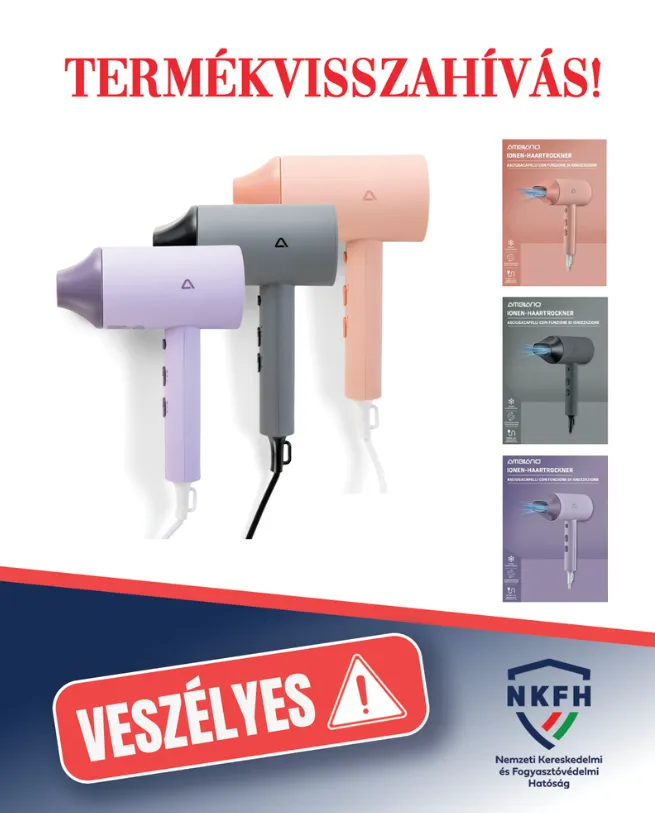 Termékvisszahívás indult az Ambiano hajszárító egyes darabjai miatt