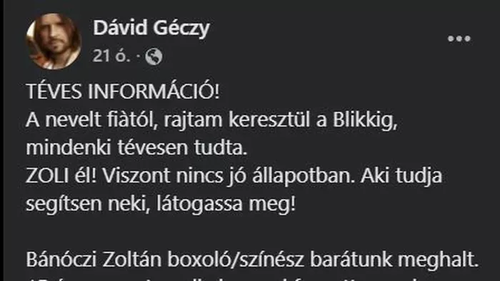 Téves információ terjed a Barátok közt sztárjáról: életben van a színész