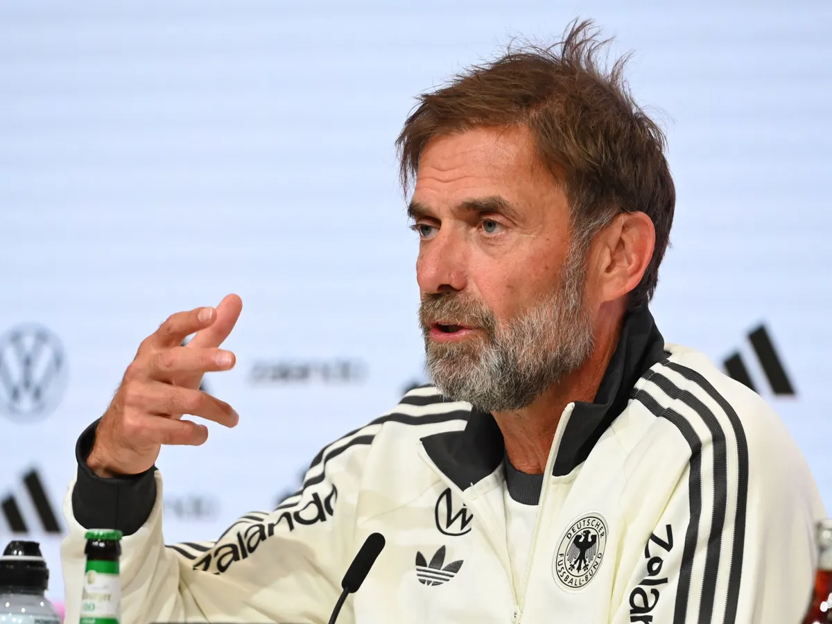 Federal coach Juergen KLOPP (GER), Gestures, Single image, Close-up single motif, Portrait, Portrait, Portrait. Press conference [press conference] on 30.09.2026, Football Nations League group stage, Group B, 3rd matchday Germany (GER) - Serbia (SRB) on 01 (Photo by Frank Hoermann / SVEN SIMON / SVEN SIMON / dpa Picture-Alliance via AFP)