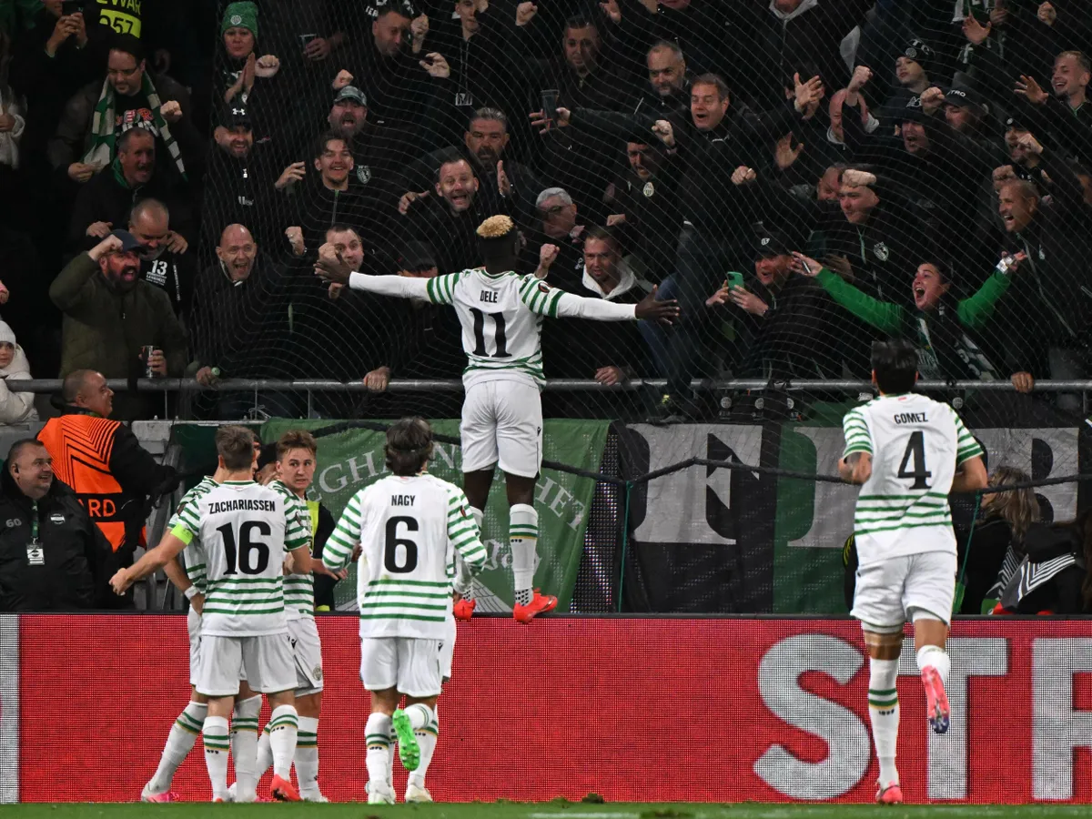 Ferencvaros' Nigerian forward #11 Yusuf Bamidele celebrates scoring his team's first goal during the UEFA Europa League football match between Ferencvaros and SCU Torreense in Budapest, on October 22, 2026. (Photo by Attila KISBENEDEK / AFP)